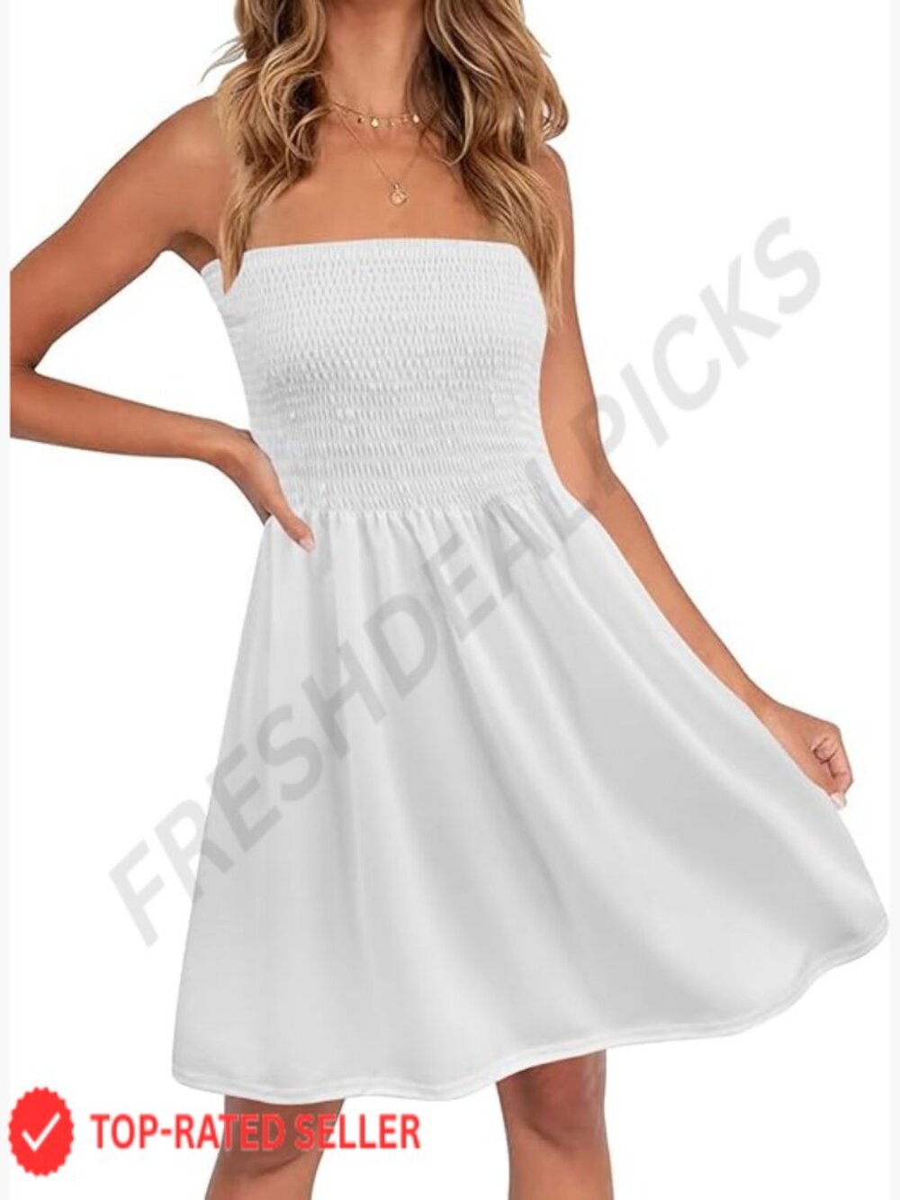 Strapless Tube Top Dress Stretch Smocked Summer Beach Coverup A-Line